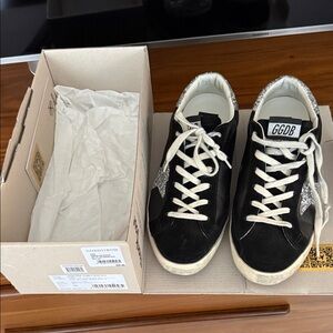 Golden Goose Super Star Class C Black&White Sneakers with Silver Accents